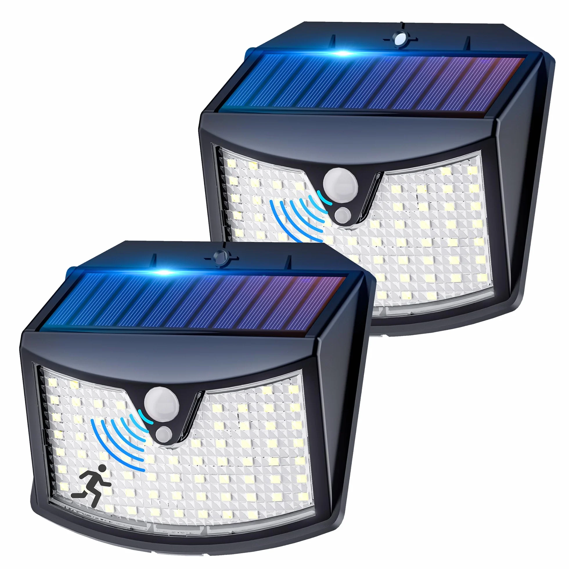 Luce Solare Led Esterno, 3 Modos IP65 Impermeabile Faretto LED da Esterno con Sensore di Movimento, Lampada Solare da Esterno per Giardino, Parete, Garage (2 Pezzi Bianco Freddo)