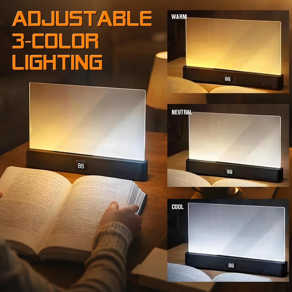Lampada Libro Piatta, Lampada Lettura a Pannello LED con 3 Colori e Timer, Lampada da Lettura Portatile Pia-tta, Regolazione Della Luminosità Luce Ricaricabile Luce, per Lettura ALetto, Casa