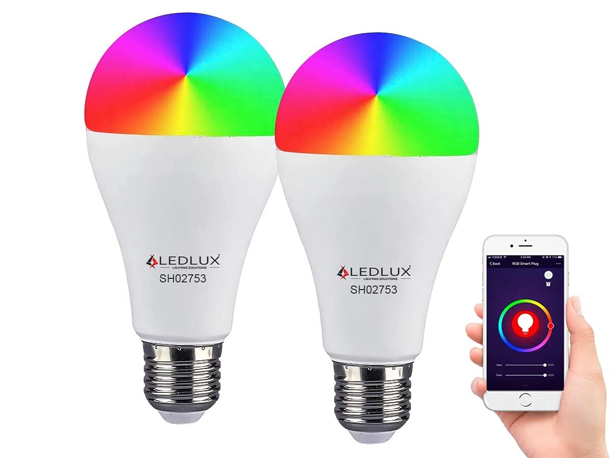 LEDLUX 2 Pezzi Lampade Led Smart, Faretto Led WiFi, RGB + CCT, Dimmerabile APP, Compatible Con Amazon Alexa Google Home (E27 A65 15W)