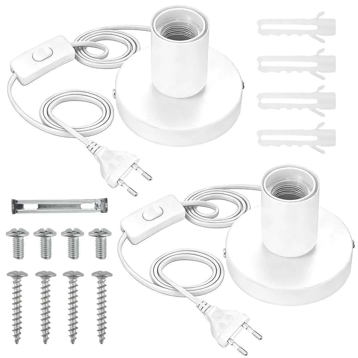 2 lampade da scrivania E27, portalampada con interruttore, portalampada E27, con cavo di alimentazione da 1,8 m, base per lampada da tavolo con spina europea, per camera da letto