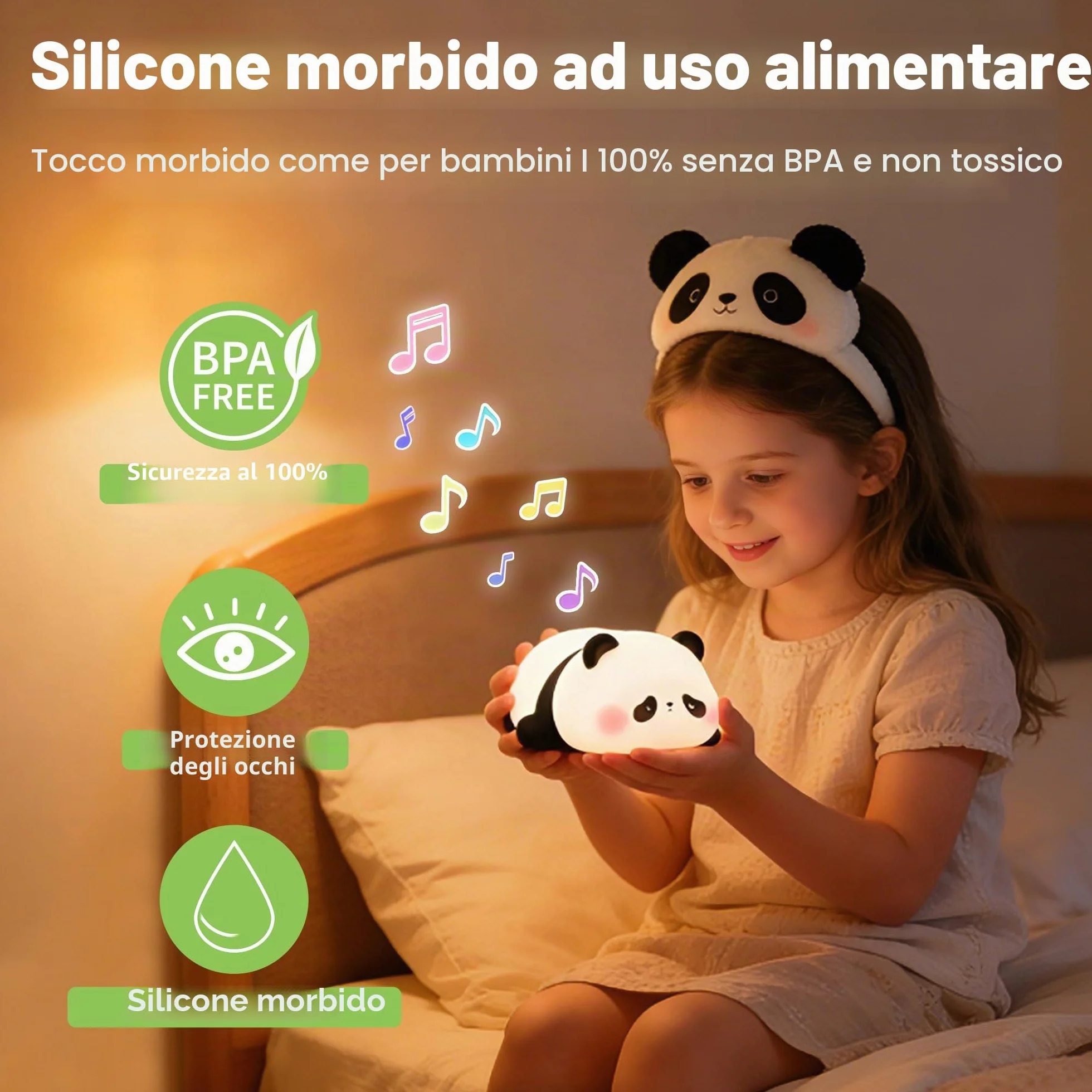 FAMIDUO Luce Notturna Bambini Panda - Rumore Bianco, 4 Suoni Rilassanti per Dormire, Lampada da Comodino Silicone con Timer, Dimmerabile, Regalo Simpatico a Forma di Panda per Bambini,Maschi e Femmine