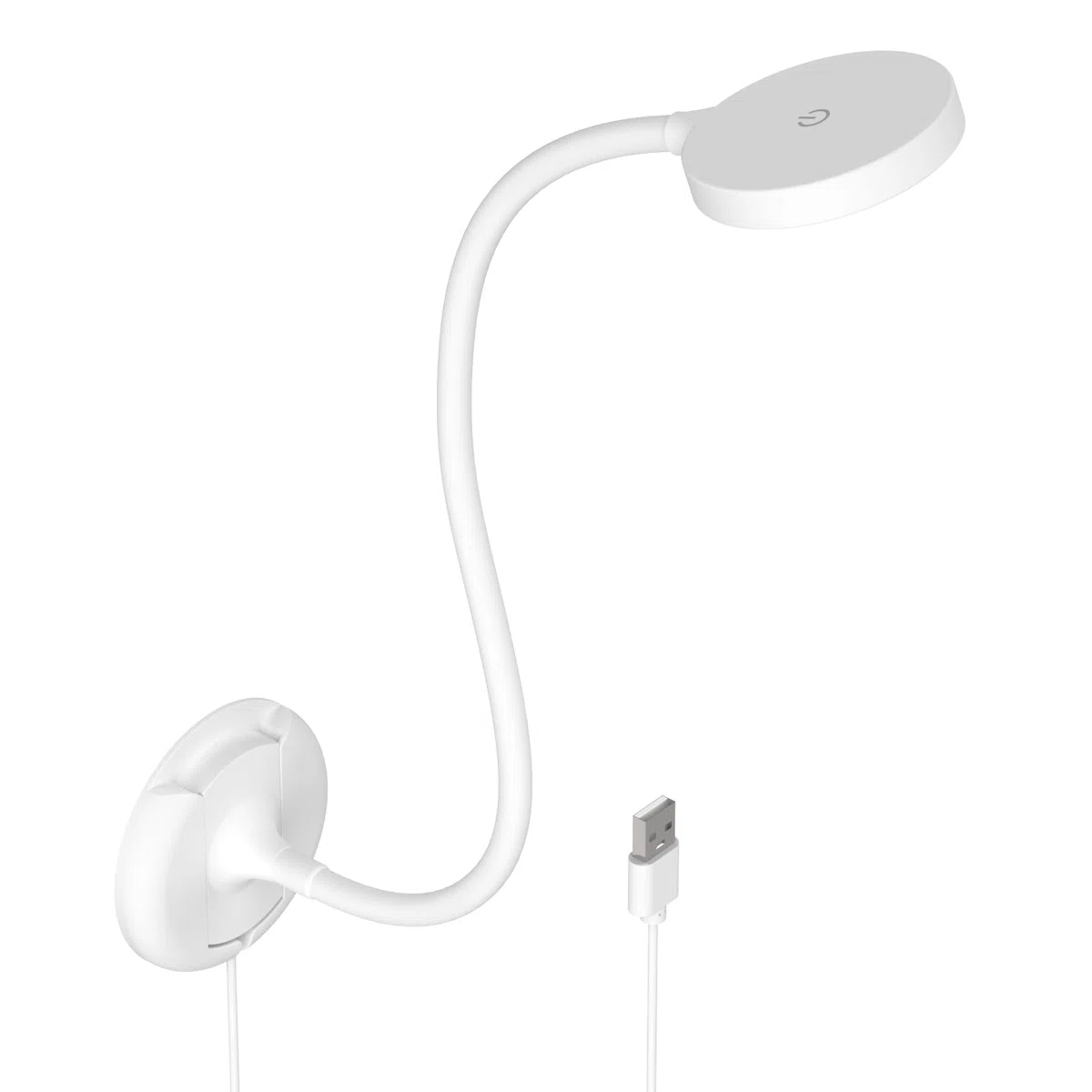 ENUOTEK Lampada da Lettura Bianca, Lampade da Parete con Braccio Flessibile Touch Dimmerabile con Base e Cavo USB da 1.8 Metri, 3 Colori di Illuminazione, Funzione di Memoria