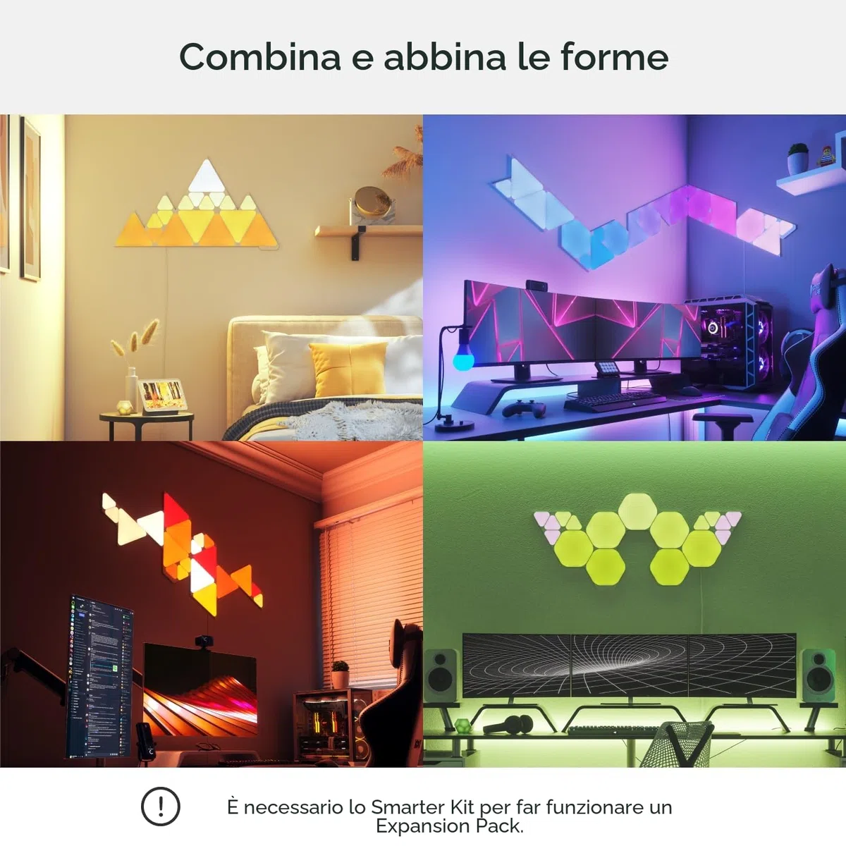 Nanoleaf Shapes Mini Triangle Expansion Pack, 10 Mini Triangoli LED Aggiuntivi RGBW - Applique da Parete Interno Modulari, Luci Led 16M Colori WiFi, Funziona con Alexa, Sincronia Musica e Monitor