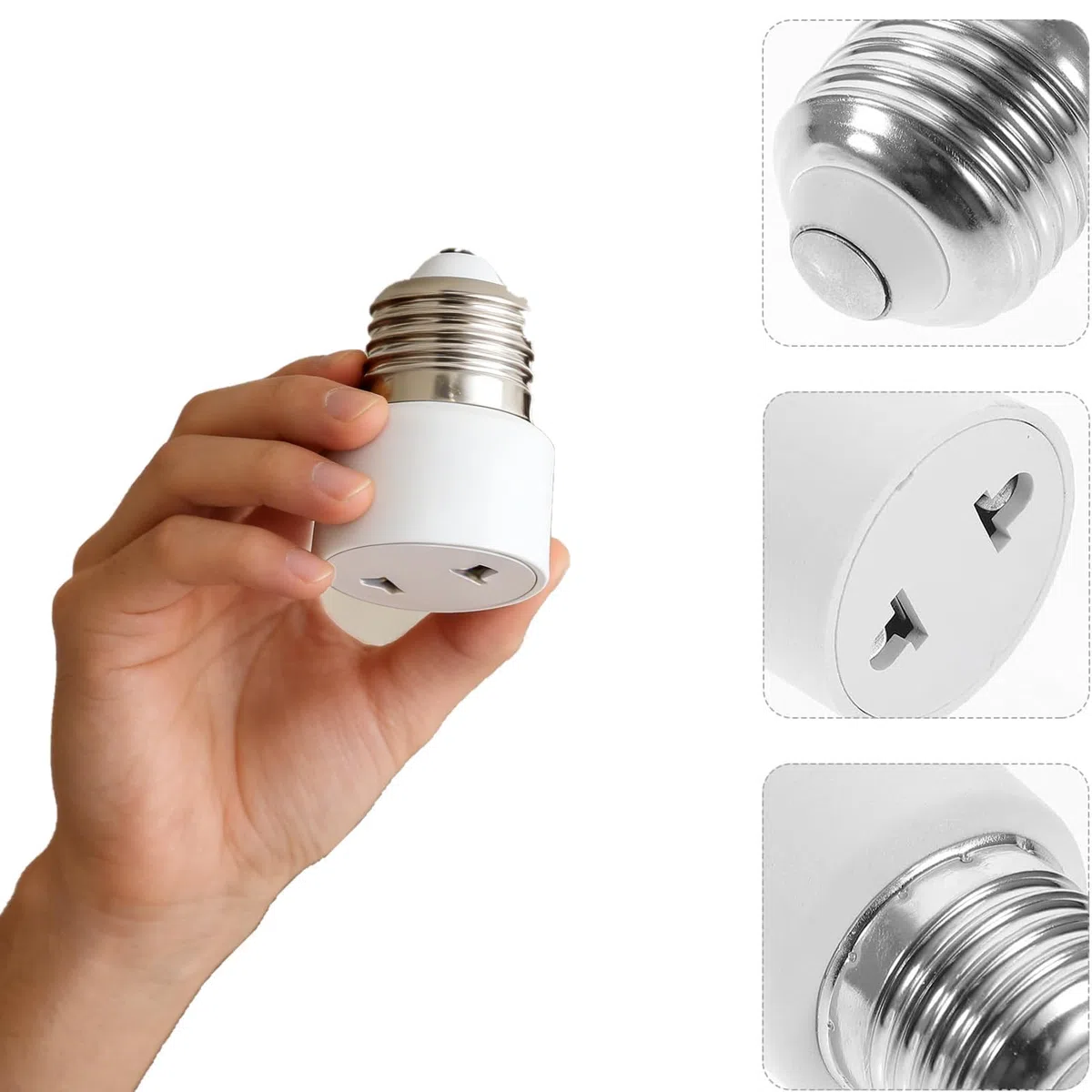 2 pezzi adattatori per prese a incandescenza E27,attacco per lampada, attacco a vite, convertitore E27, 2 poli, bianco Conversione in presa di corrente per veranda, fotocamera, garage