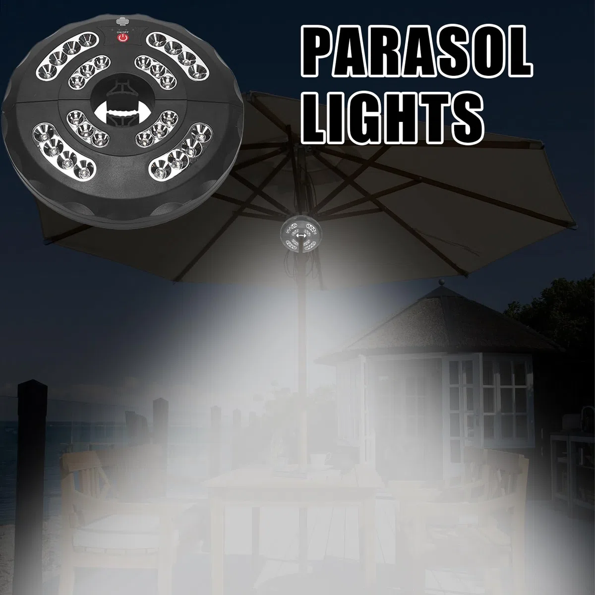 Luce per ombrellone – per patio esterno, lampada da esterno ricaricabile, lampada da esterno con 3 modalità regolabili, impermeabile, ricaricabile per giardino, piscina, cortile, campeggio