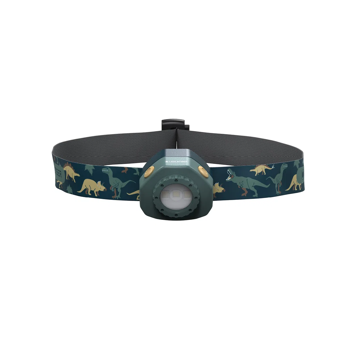 Ledlenser KIDLED4R - Lampada frontale ricaricabile per bambini, LED 3 colori, verde dinosauro, leggera, funzione di spegnimento automatico, clip per zaino- Per leggere, campeggiare, regalo per bambini