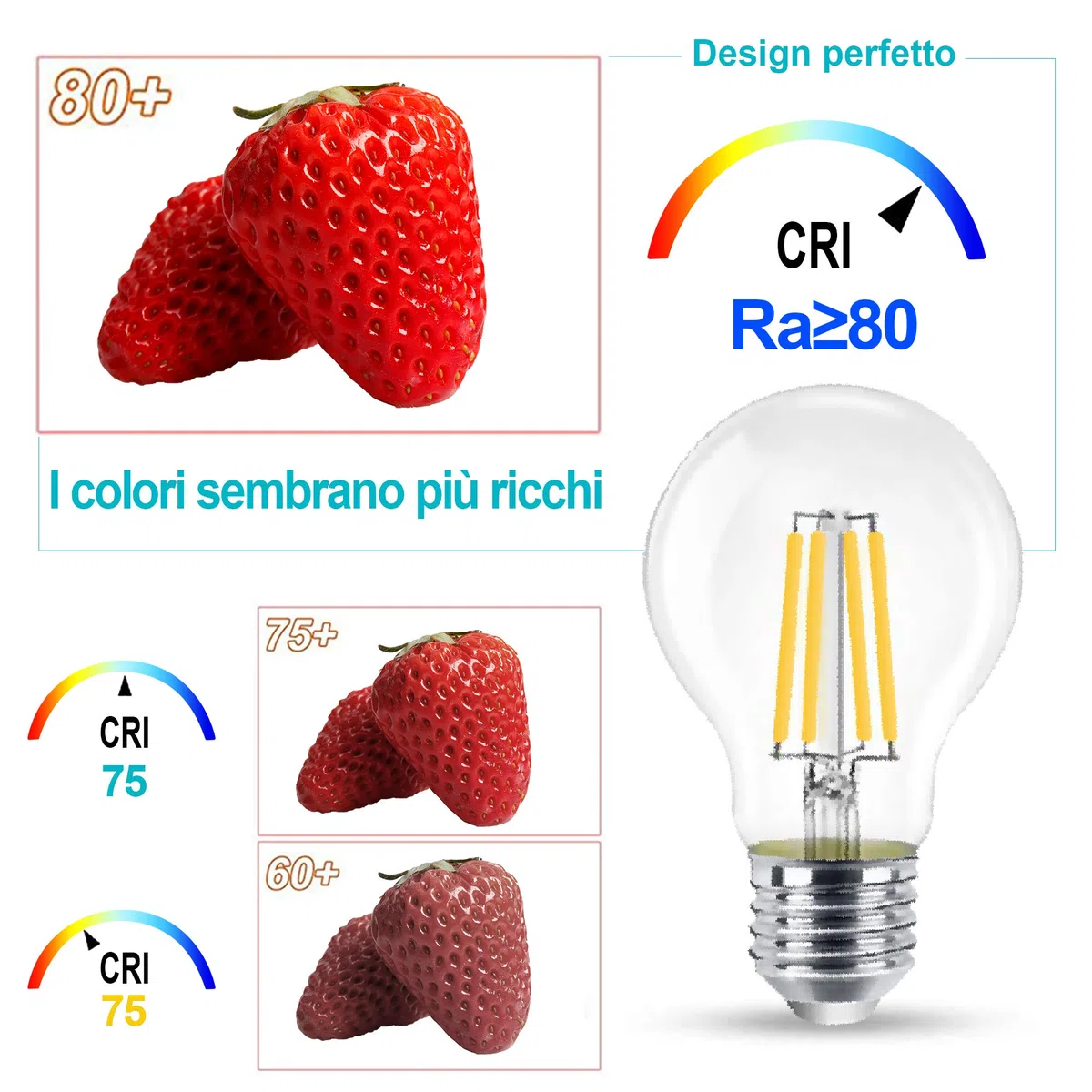 EXTRASTAR Lampadina LED E27,8W (equivalenti a 66W), 950lumen,Trasparente luce calda- Pacco da 6