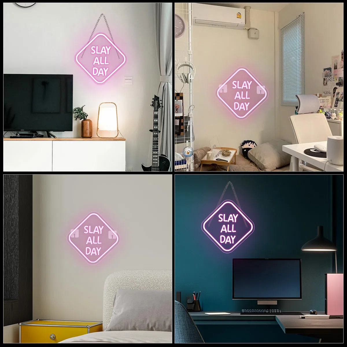 Slay All Day Neon Deco Camera Ragazza, lampada al neon per decorazione da parete di bar party feste,insegna luminosa al neon per regalo di compleanno e laurea alimentata da USB