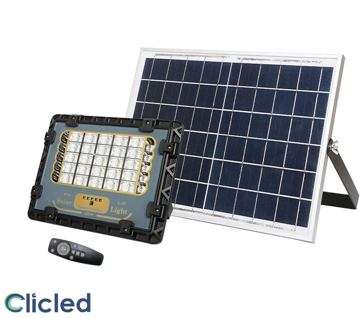 CLICLED Faro Led Da Esterno Solare 150W Luce Fredda Faretto Led Da Giardino Con Luce Rossa e Blu Di Emergenza e Indicatore di Ricarica Pannello Solare Sensore Crepuscolare E Telecomando