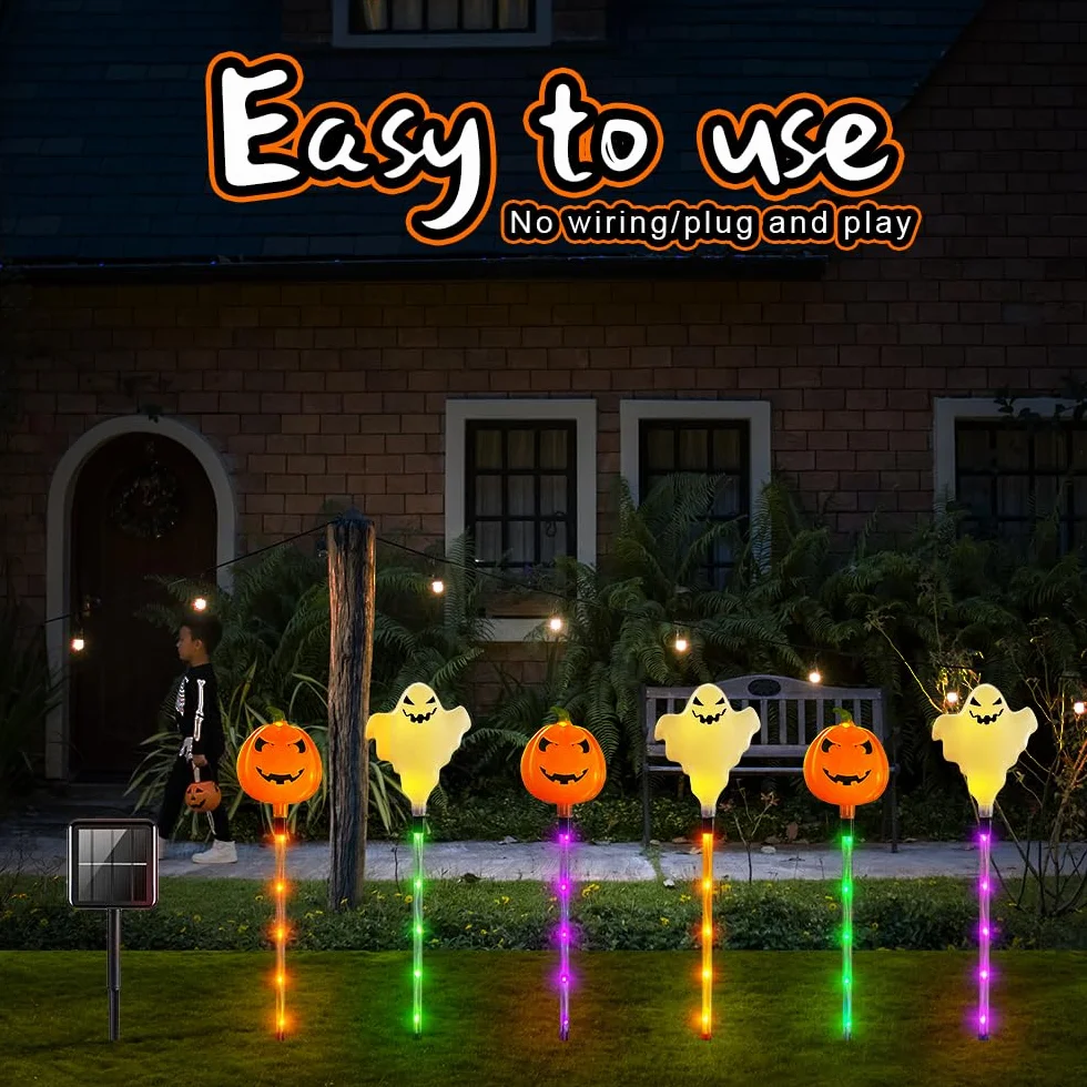 Kit di luci solari decorative di Halloween - zucche - fantasmi - illuminazione a LED - lanterna esterna - decorazione per prato, recinzione, portico e balcone