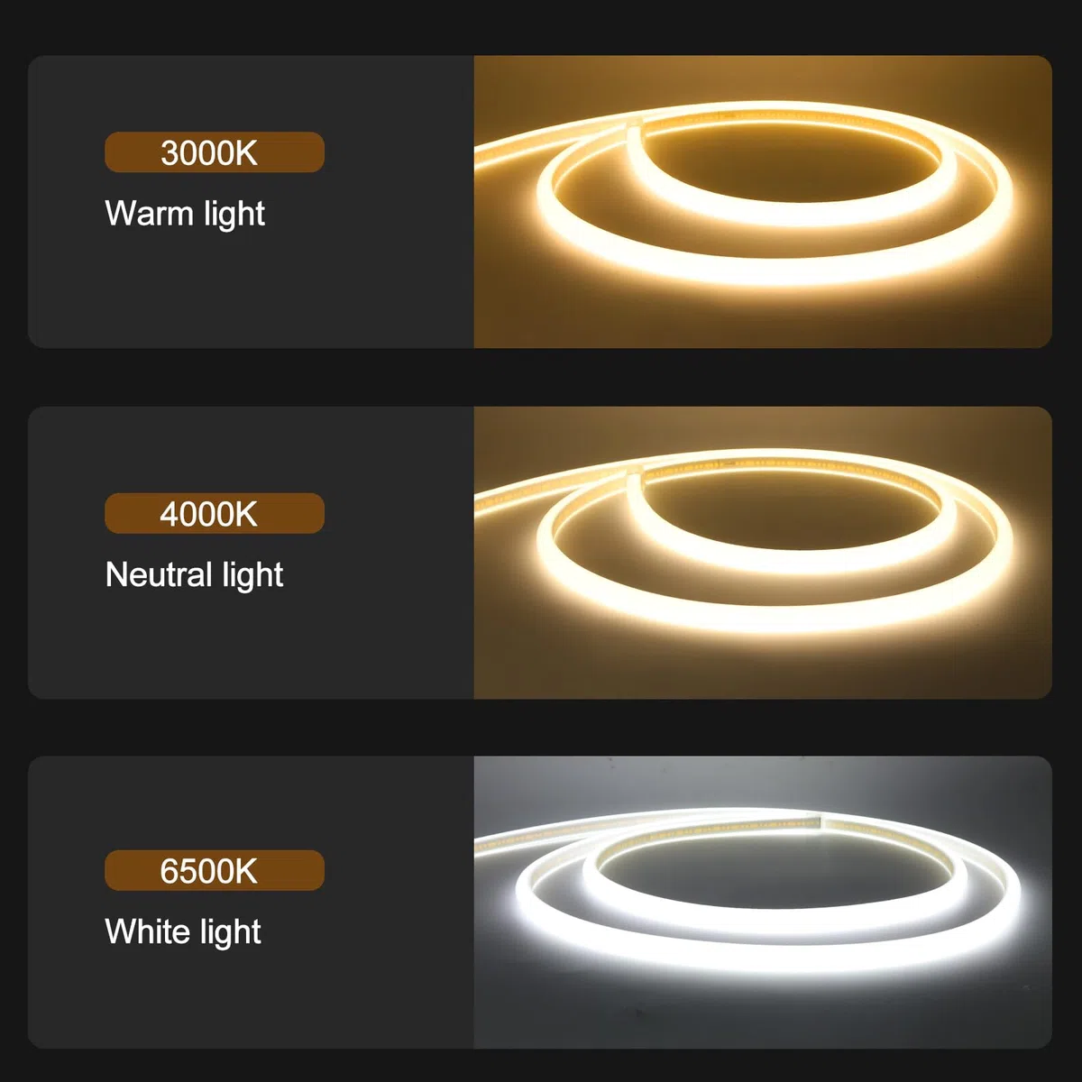 Striscia LED COB 220V, flessibile impermeabile IP65, striscia neon LED FCOB 288 LED/m CRI90+, tagliabile ogni 50 cm, illuminazione luminosa a 270° [2M, luce bianca 6000-6500K]