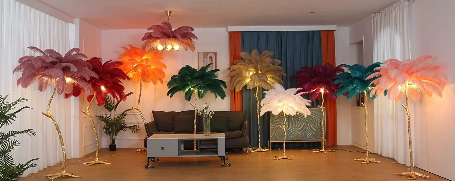 CCXXYGWJ Lampada da a LED in Resina dimmerabile con Piume di Struzzo Naturale e – Ele Illuminazione per Camera da Letto, Ufficio, casa e Decorazioni Glamour
