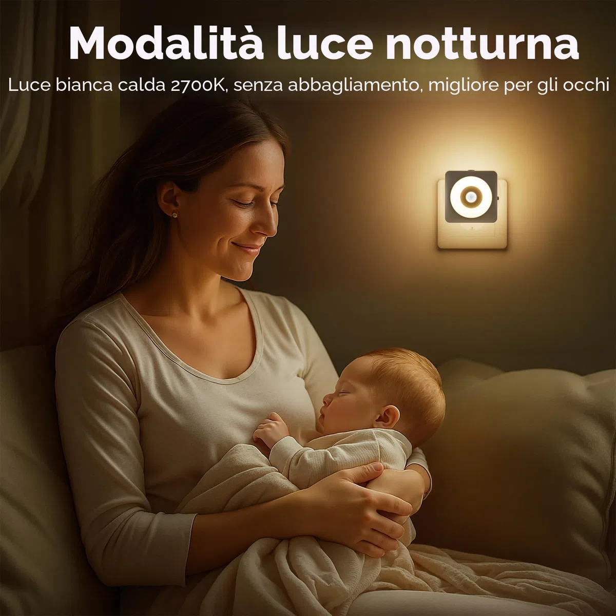 Luce Notturna Bambini da Presa, [2 Pezzi] 2700K Luci Notturne con Sensore Movimento Modalità Sensore o Sempre Accesa Regolabile, Certificata CE per Interni da Letto, Soggiorno e Bagno
