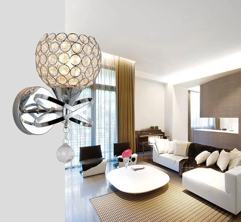 Lampada da Parete Moderno Cristallo Applique da Parete E27 Industriale Lampadario Da Soffitto Creativa Per Corridoio Scale Ingresso Camera da Letto per Bambini (Argento)