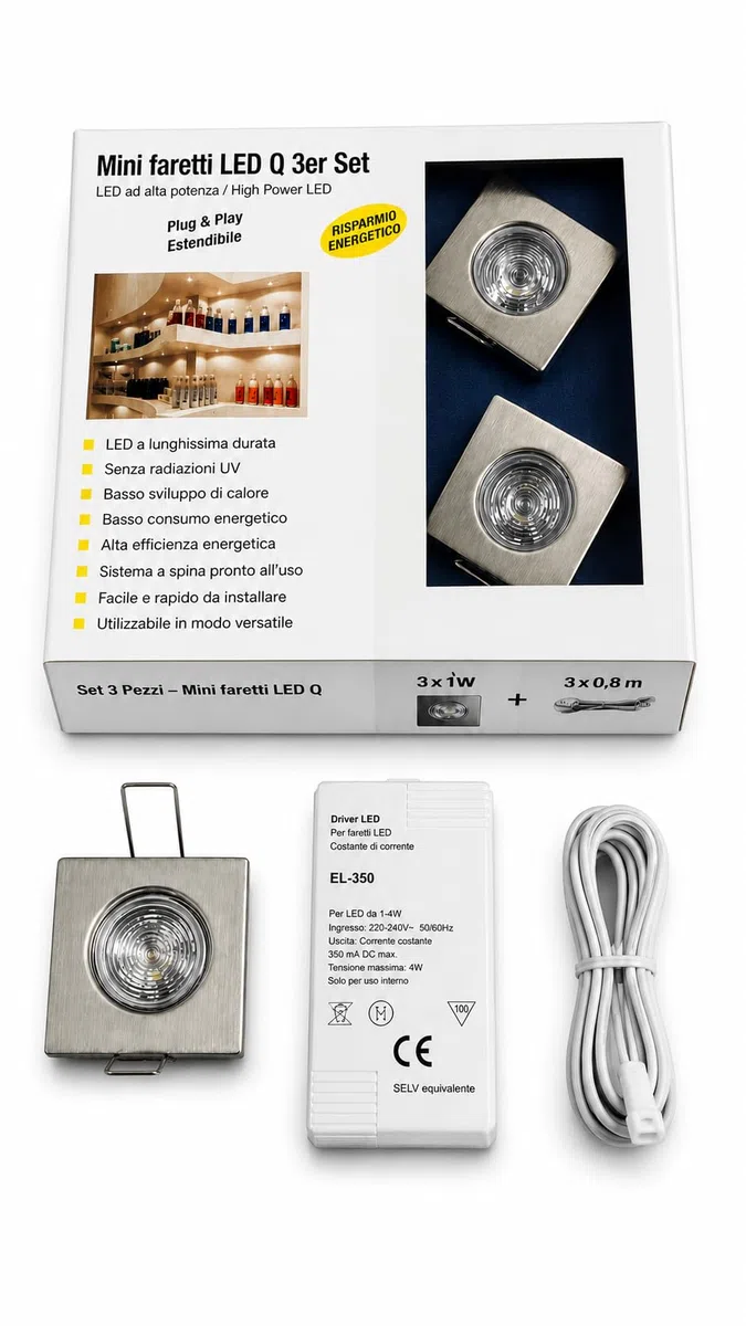 Generico Faretti LED da Incasso Quadrati Set 3 Pezzi, 1W per Faretto, Luce Bianco Neutro, Nichel Spazzolato, Mini Spot LED 46x46 mm con Driver EL-350 per Soffitto