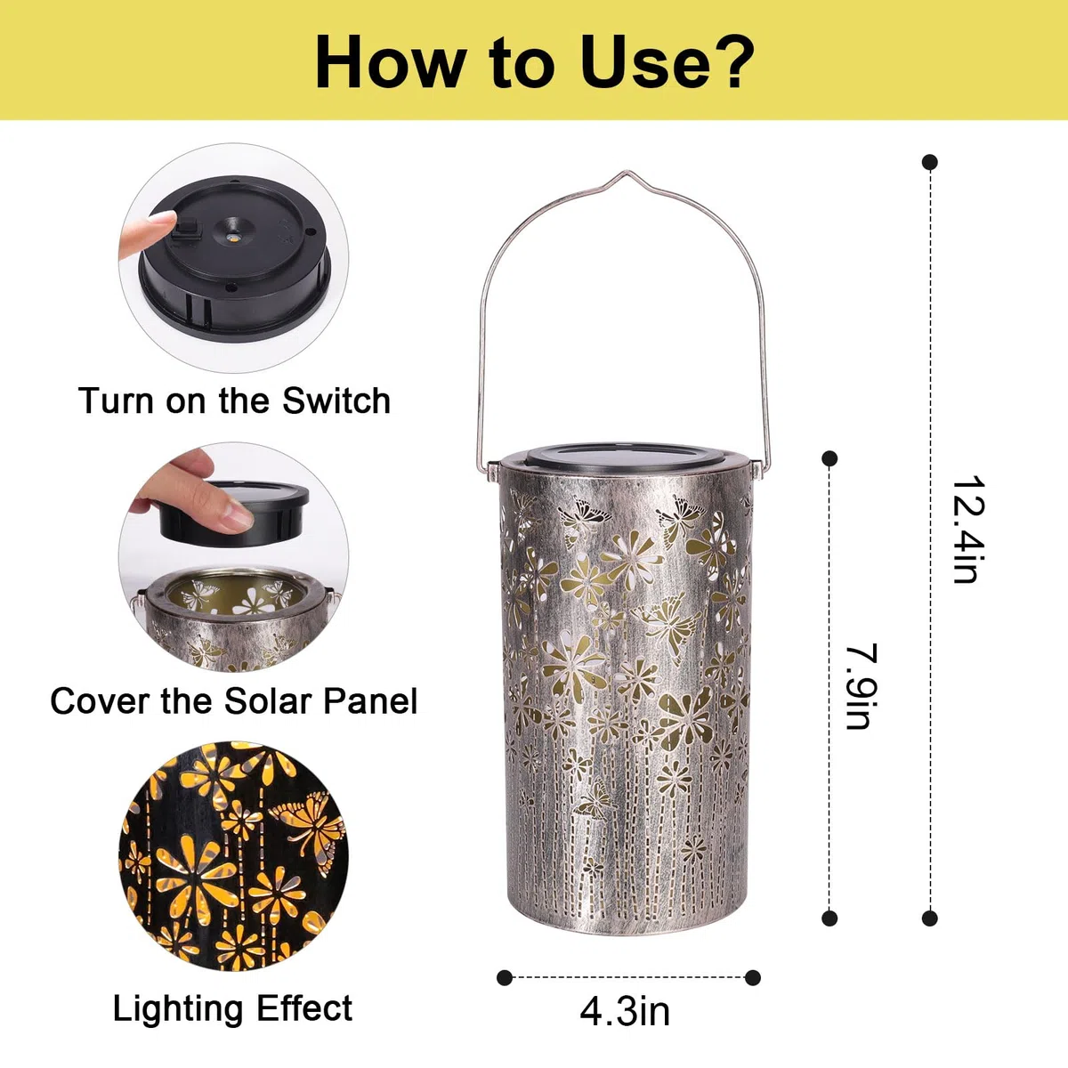 MIFXIN Lanterna solare a farfalla, regalo per donne e mamme, lanterne in metallo, ornamenti impermeabili, luci a LED da appendere
