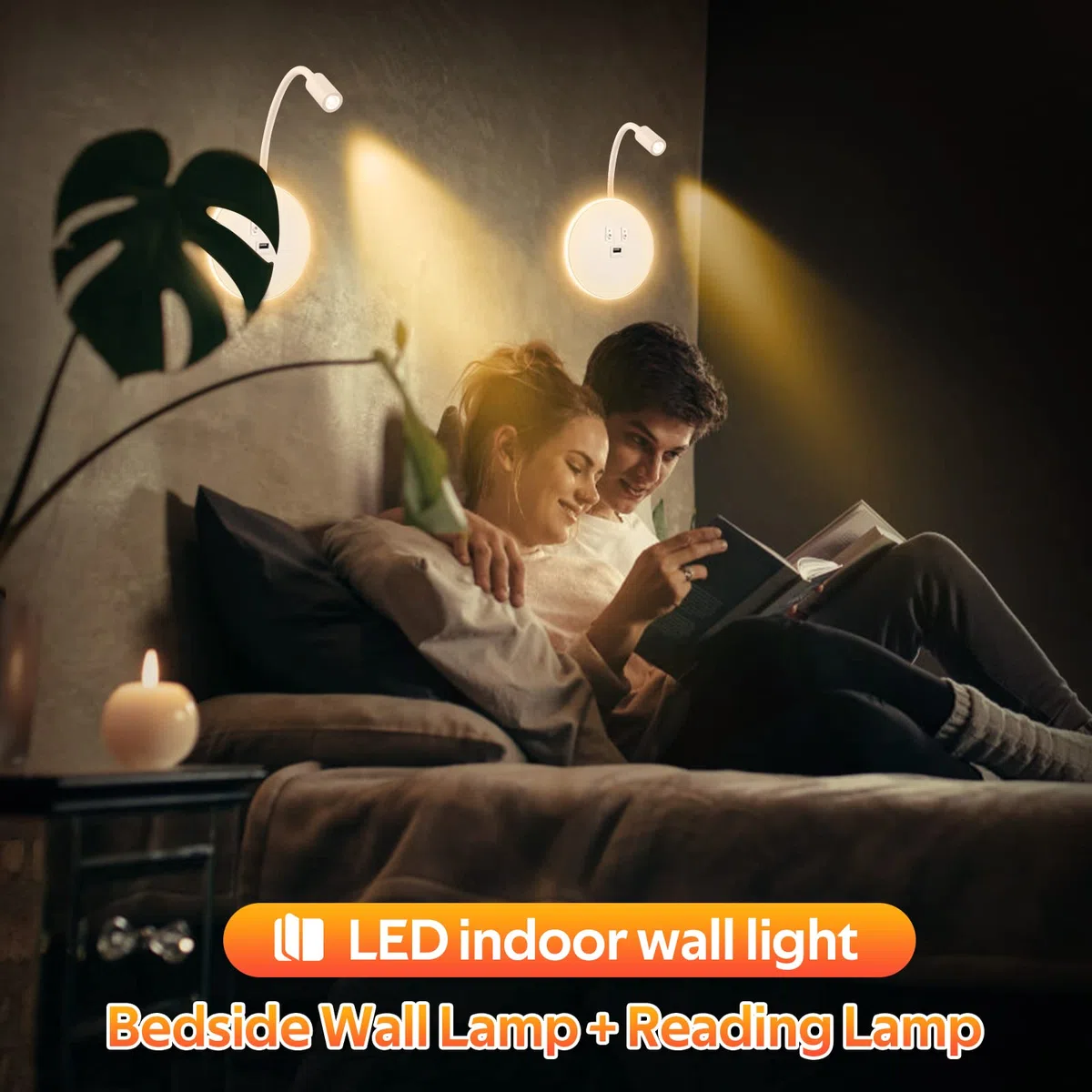 Weigudoc Lampada da Lettura a Collo D'oca a LED, Lampada da Parete, Lampada da Lettura da Comodino, Lampada da Parete Regolabile da Comodino con Porta di Ricarica USB e Interruttore(White)
