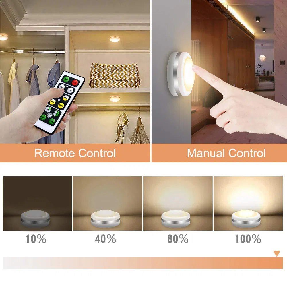 luci a LED per armadietto, confezione da 6 Bianco caldo,5 Perle LED Lampada,senza fili, con 2 Telecomando,telecomando per Vetrine Credenza Guardaroba Corridoio Cucina