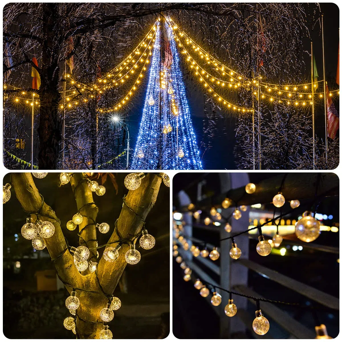 SALCAR Catene luminose LED 5 metri solare catena leggera include 20 palline illuminazione decorativa per le celebrazioni della festa di Natale (bianco caldo)