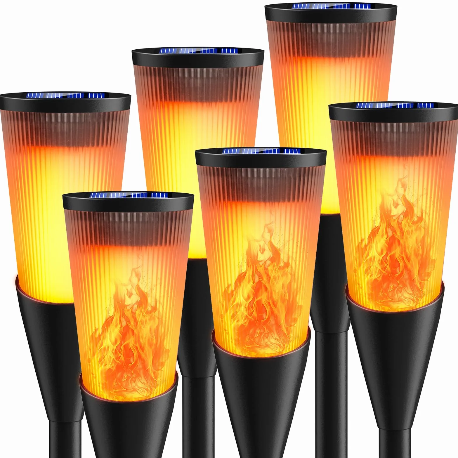 FIFlying Lampade Solari da Giardino, 6 Pezzi 12 LED Fiamma Luci Solari Esterno IP65 Impermeabile, 2 Modalità Solare Torcia Luce con Effetto Fiamma per Giardino, Cortile, Vialetto, Prato, Patio