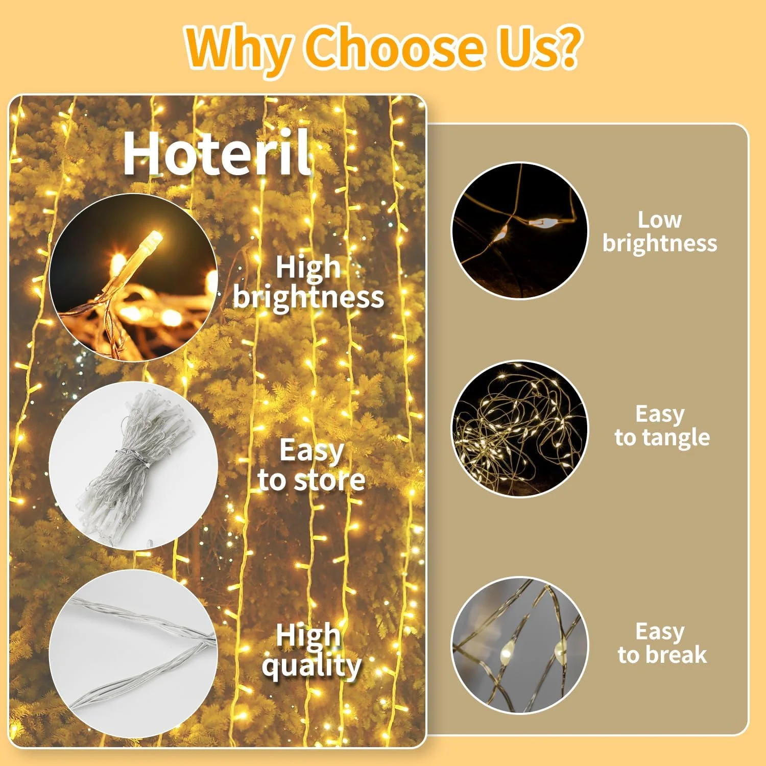 Hoteril Luci Natale Esterno, 33M 300 LEDs Luci Albero di Natale Impermeabile, Lucine da Esterno Giardino per Adatto a Giardino, Feste, Natale, Natalizie Albero, Nozze (Bianco caldo)