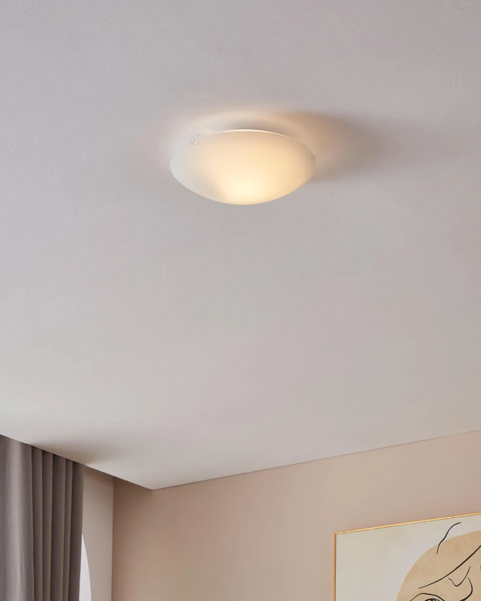 Eglo La plafoniera Mars, lampada da parete a uno punto luce, plafoniera in acciaio, bianco, vetro bianco satinato, attacco E27