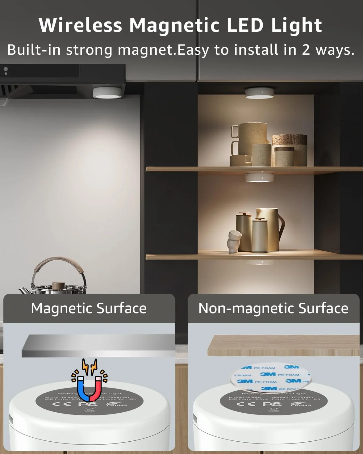 Faretto RGB a Batteria Ricaricabile con Telecomando, 2400mAh Luci Armadio Colorate Luce Vetrina Senza Fili Lampada Notturna USB Illuminazione per Sottopensile Cucina, Scale, Guardaroba, Sotto Mensola
