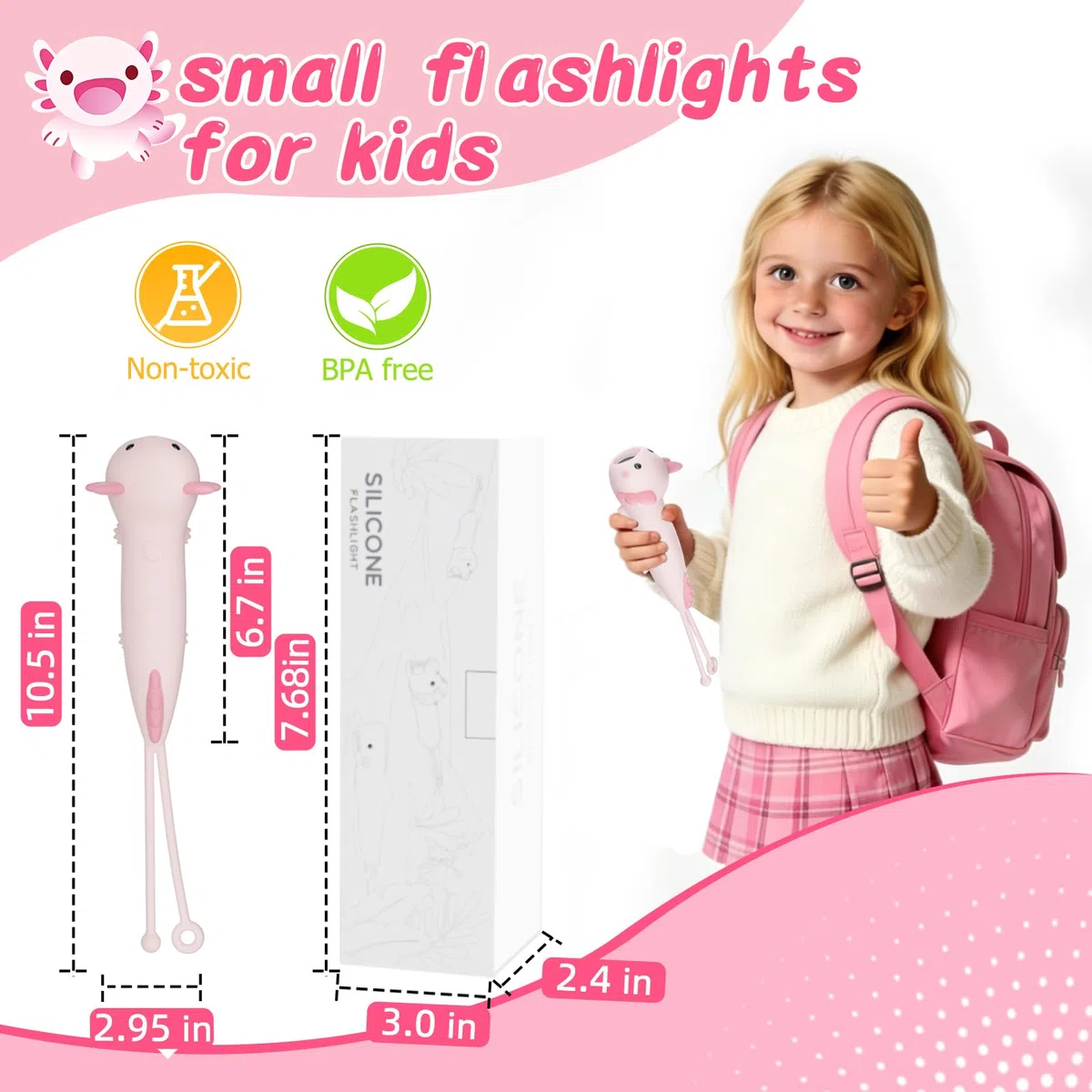 ZKLiLi Axolotl Outdoor Torcia per bambini ricaricabile, divertente e leggera Torcia per bambini adatta per il campeggio e l'esplorazione all'aperto, passeggiata per cani, regalo di compleanno