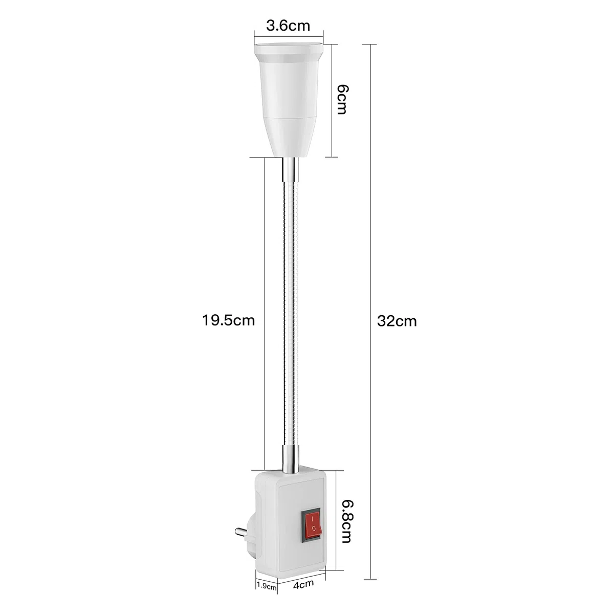 Portalampada con interruttore, 2 pezzi portalampada con cavo flessibile per lampadine LED E26/E27, AC 230 V, lampada da cucina, lampada da lettura, lampada da parete, senza lampadina (20 cm)