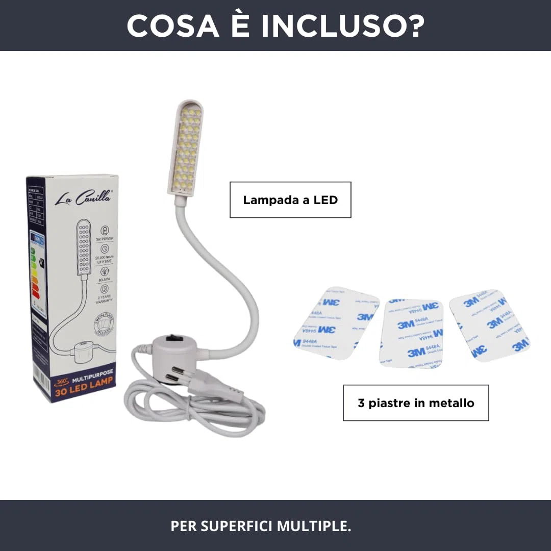 La Canilla Lampada 30 Lampadine LED 6000K 3W Luce Fredda con Base Magnetica e Piastre Metalliche Adesive per Macchina da Cucire e altre Superfici