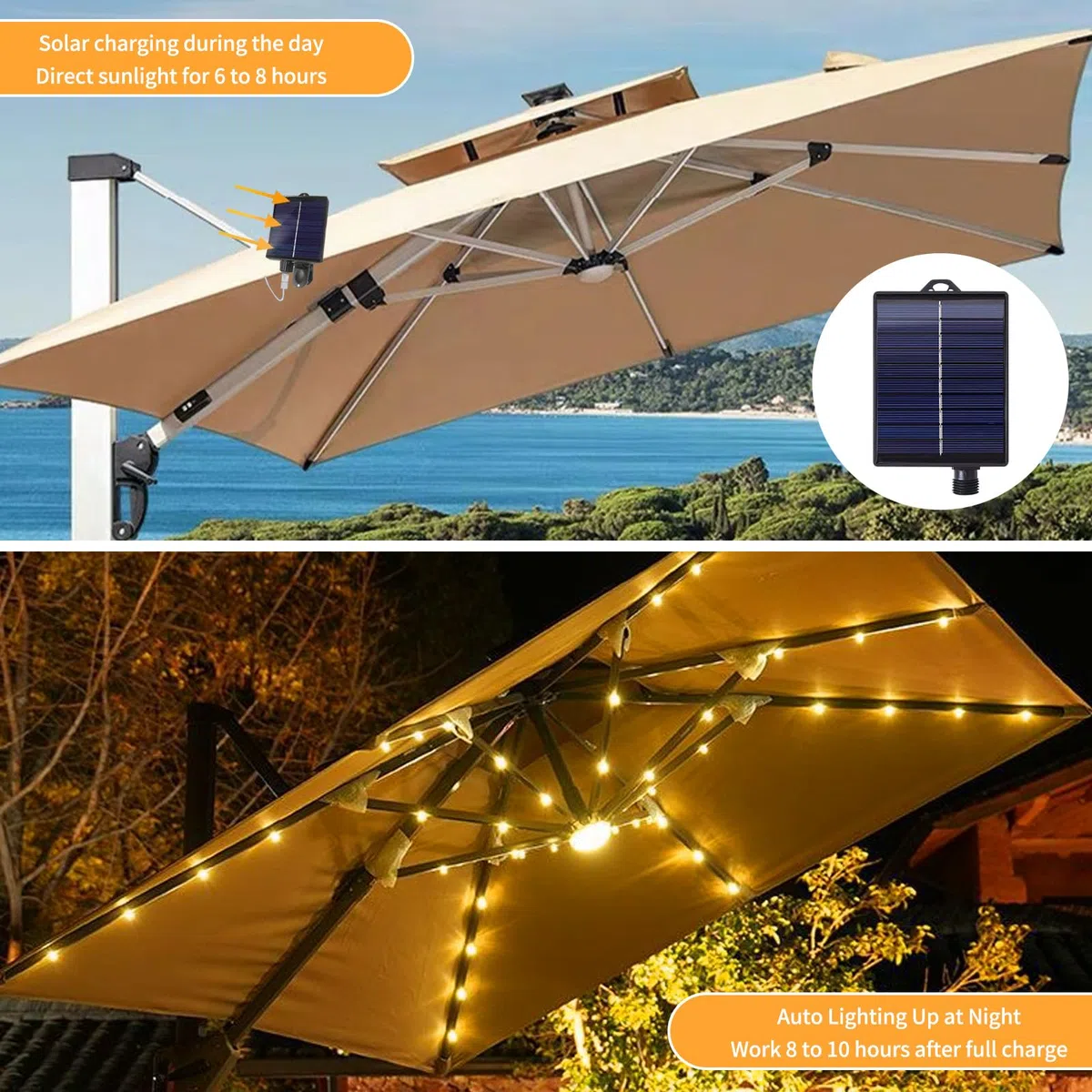 Luci Solari per Ombrellone,Luci per Ombrellone da Esterno Solare,Llluminazione Solare per Ombrellones,per Esterno,Giardino,Ombrelloni,Campeggio