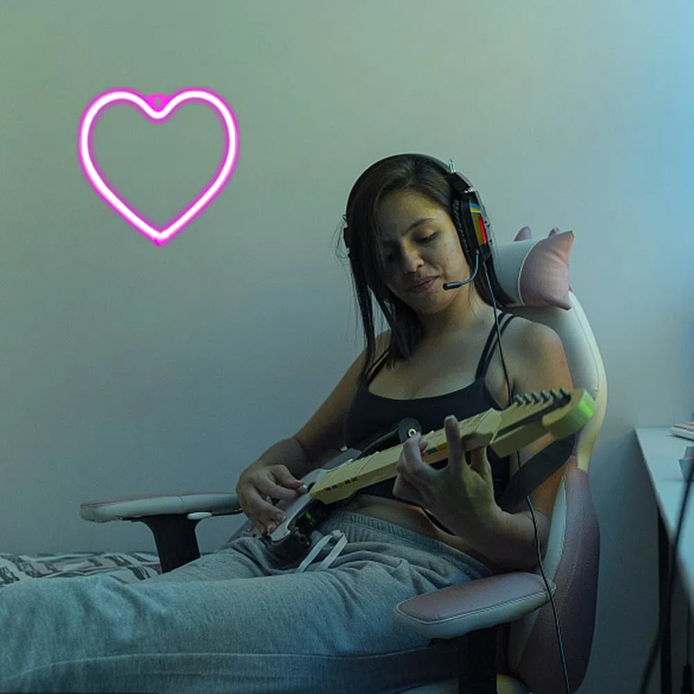 Insegna al Neon Amore Cuore LED Rosa - Decorazione di San Valentino Per Festa, Bar, Camera - Alimentato Tramite USB o Batteria