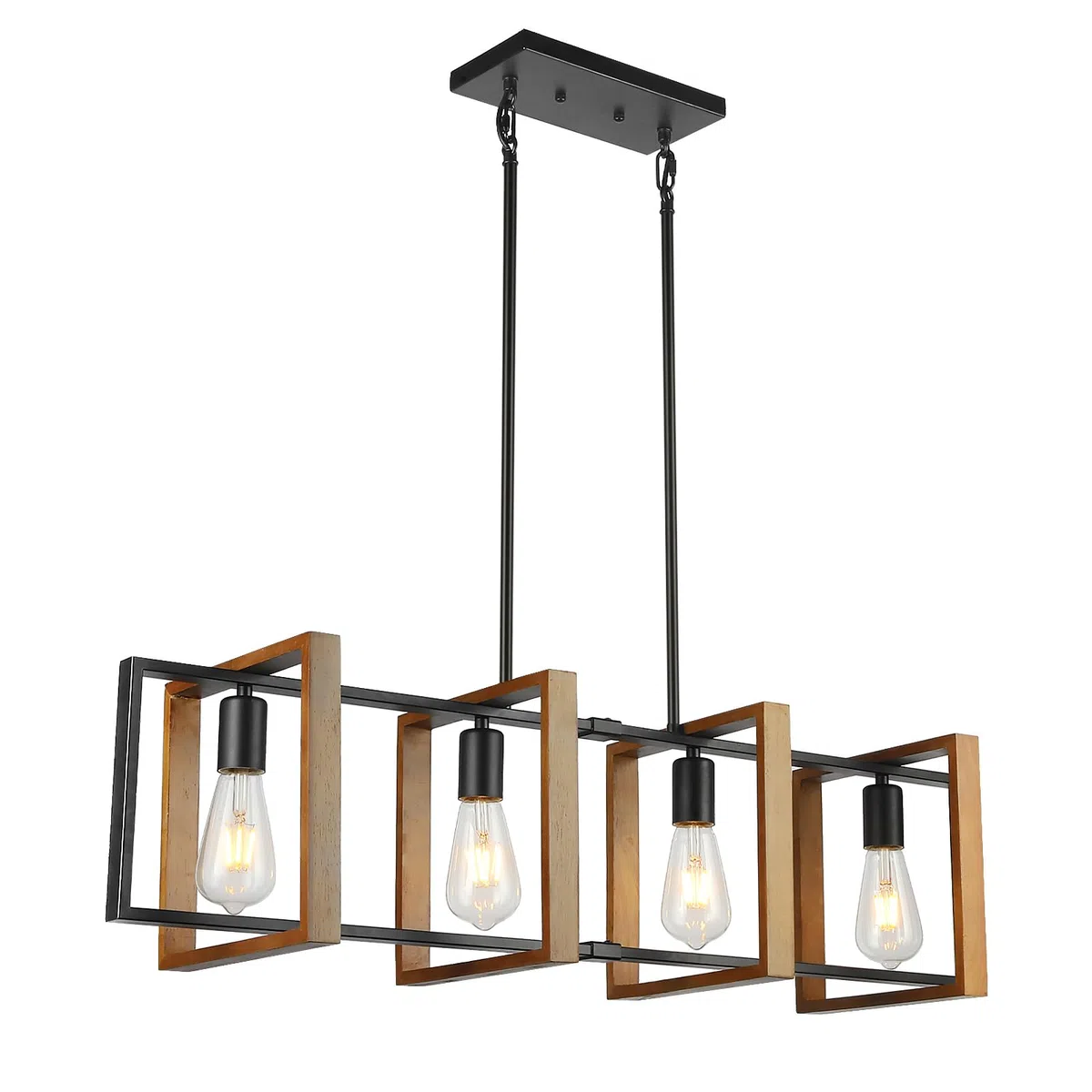 Illuminazione dell'isola della cucina della luce nera, legno e metallo lampade da tavolo da biliardo Lampadari Lampada da soffitto, altezza regolabile delle luci della camera da letto soffitto