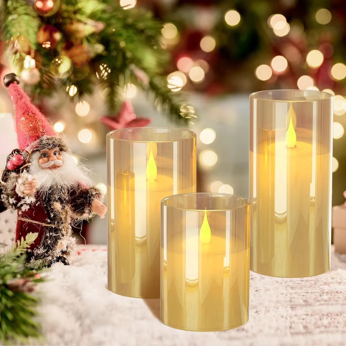 Generico Candele LED Ricaricabili Senza Fiamma in Vetro Giallo, Set 3 Pezzi con Telecomando, Timer 2/4/6/8H e Base di Ricarica USB, Effetto Fiamma Realistico per Casa e Decorazioni