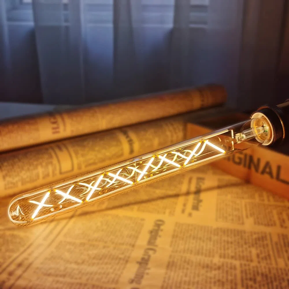 Edison Classic Long Test Tube T28 300mm Zigzag Design Straight Led Filament 6W Dimmerabile Specialità Lampadina decorativa (Golden)