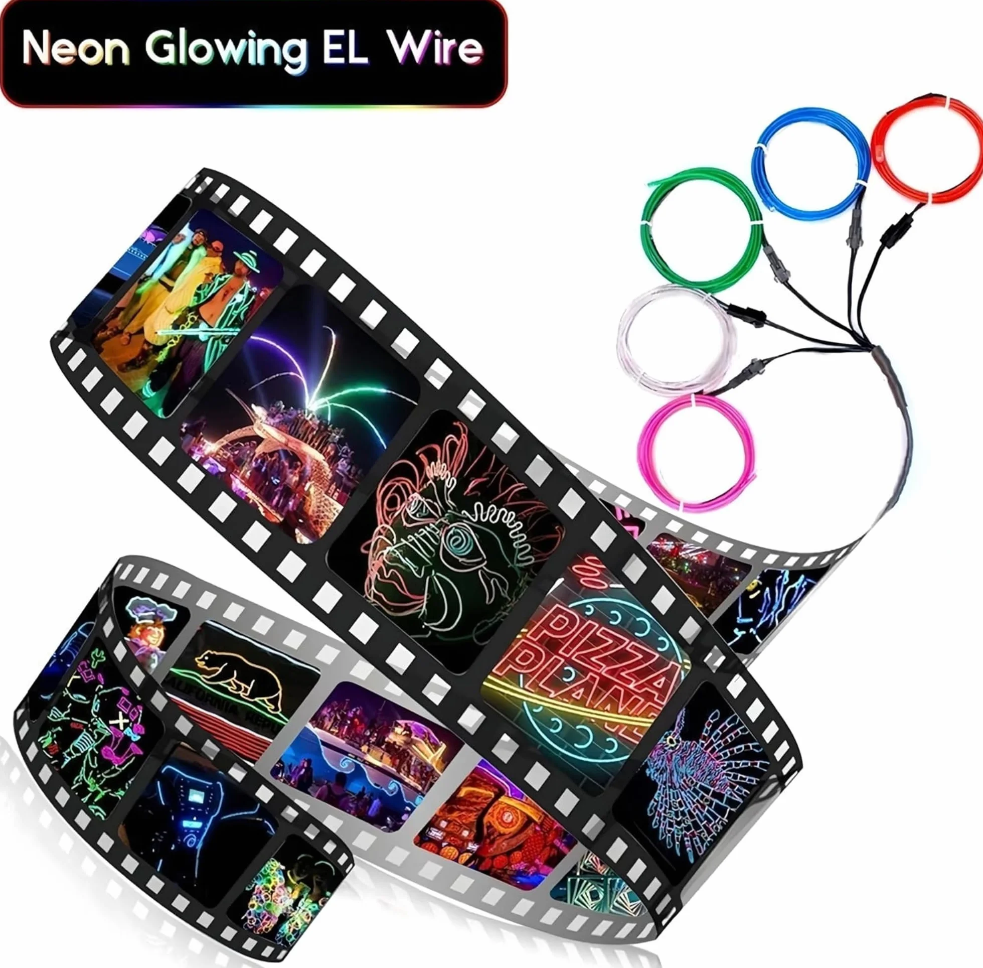 EL Filo 10 x 1m LED Neon Flessibile lettroluminescente con 3 Modalità 'ardore di Stroboscopico Party Decorazione