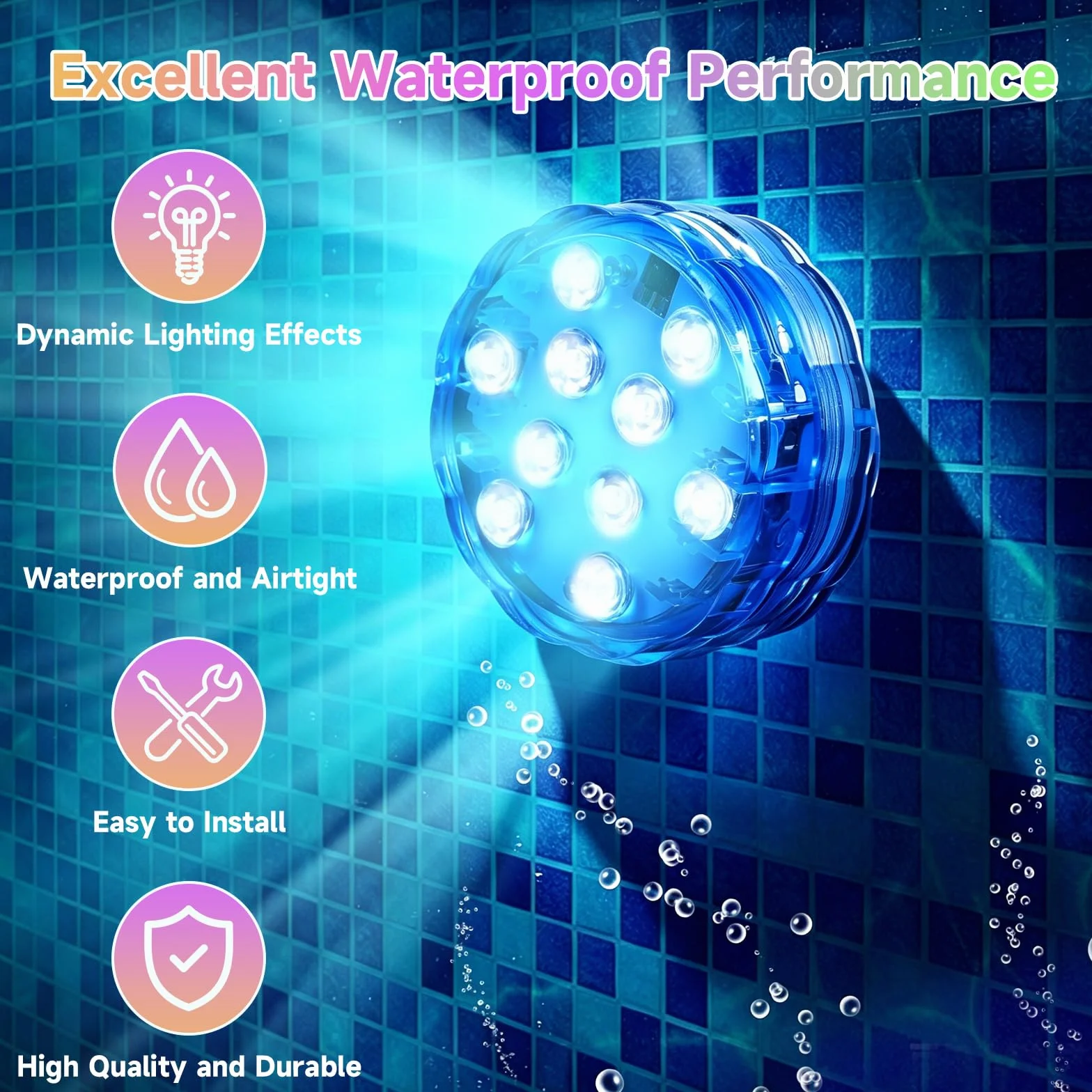 KATELUO Luci Piscina Fuori Terra, Luce Led Sommergibili Mini RGB Multicolore LED Lampadine Luce Subacquea con Telecomando, IP68 Impermeabile Luci per Piscina per Vasca da Bagno, Acquario, Piscina
