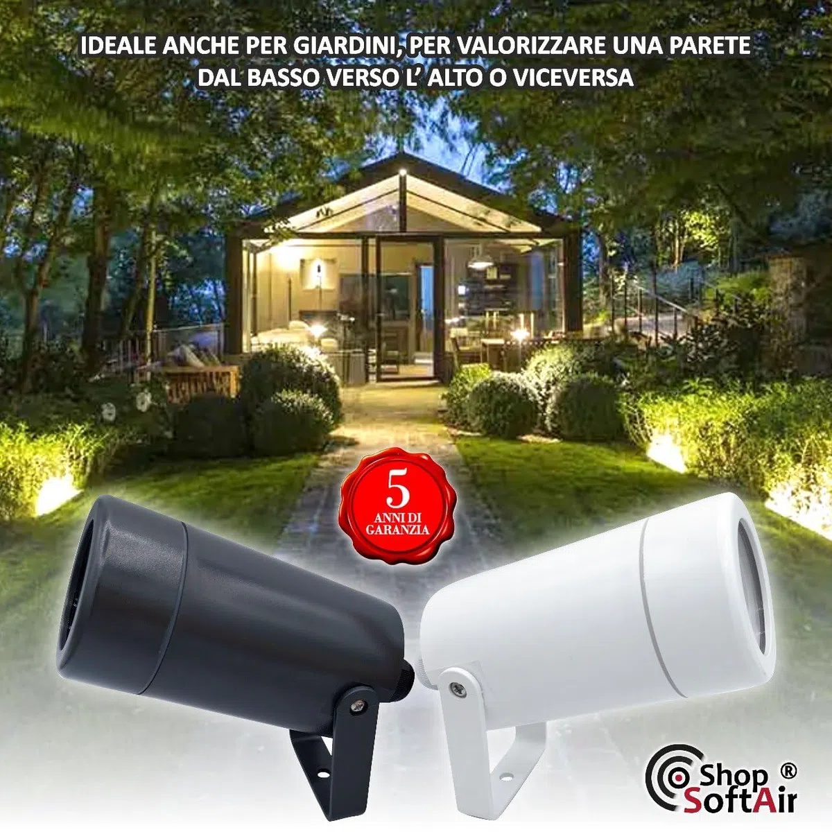 Faretto Led da Giardino Proiettore Nano con Picchetto Parete Muro Terra per Esterno Bianco Antracite per Lampada Gu10 in Abs resistente alla Salsedine (E-NANO BIANCO)