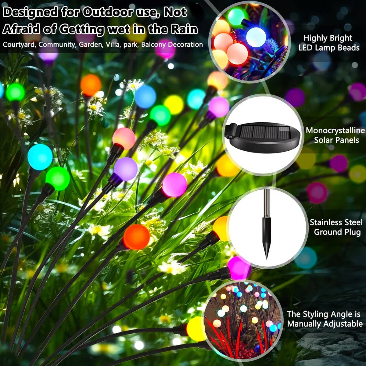 Lampade solari per esterni, 4 pezzi, lucciole solari con 10 LED, Colorato lampade solaro da giardino, IP65, impermeabili, per esterni, luci decorazione da giardino, balcone