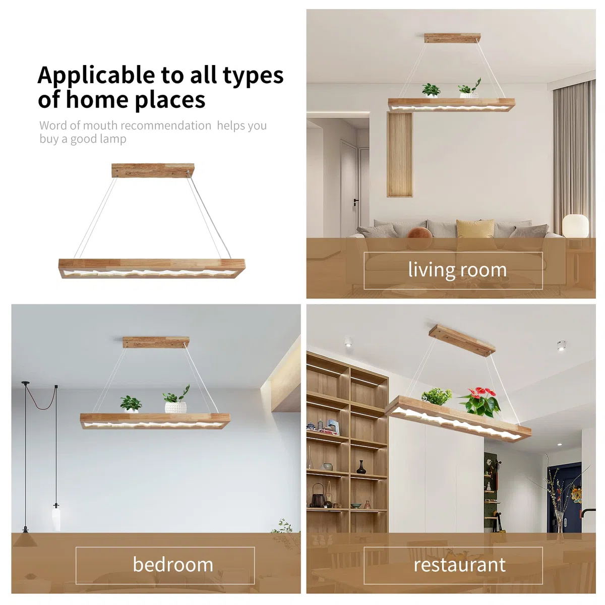 Lampada a sospensione a led in legno, lampada a sospensione rustica in legno dimmerabile per tavolo da pranzo, altezza regolabile, 40W, 100 CM