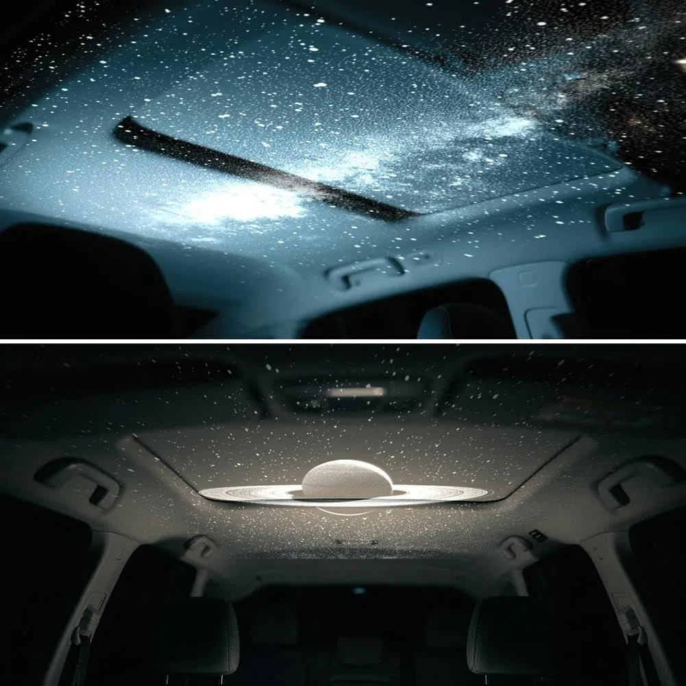 Galaxy Projector Night Light, USB Stars Space Starry Sky Projector Lamp LED Starlights Projection Portable Adjustable for Bedroom Car Roof Interior Ceiling (White-Saturn)