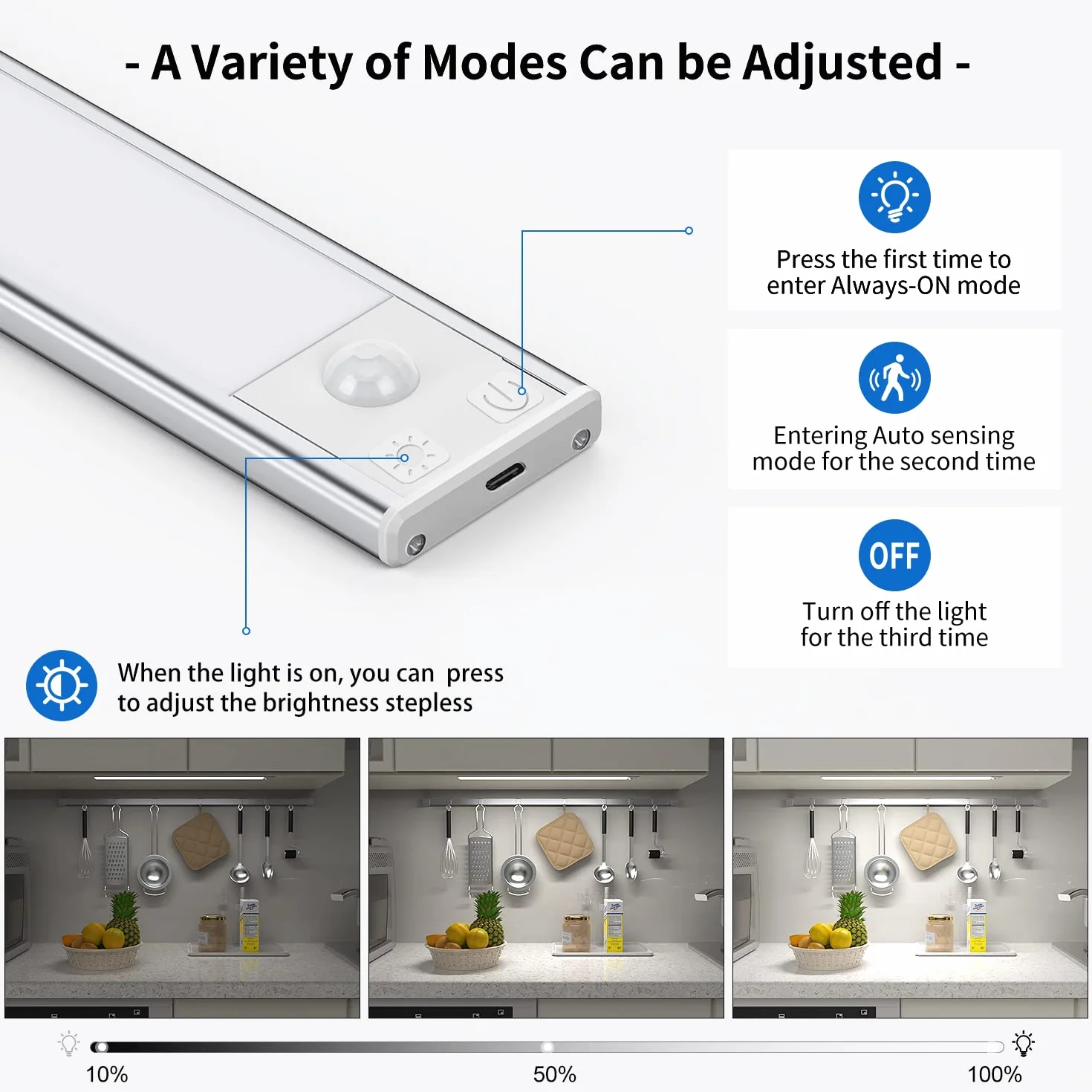 OUILA Luce Armadio LED, Armadio Led con Sensore di Movimento, 41CM Magnetica Ricaricabile Luce Led Sottopensile Dimmerabile Lampada per Cucina Scale Soggiorno Bagno Camere da Letto