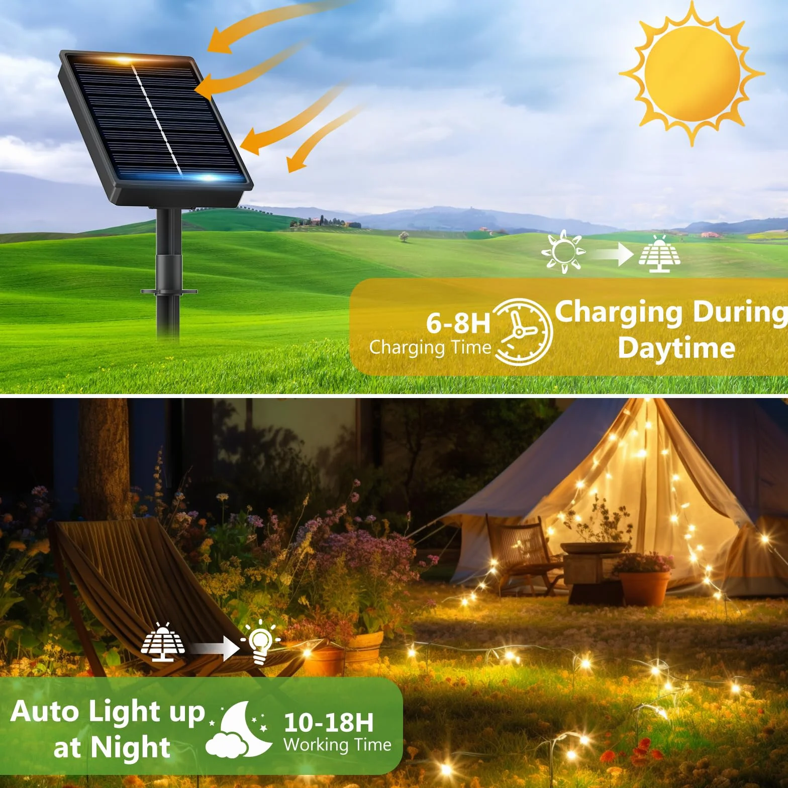 Luci Solari Esterno【3 Pacchi】12+2M 120LED Luci Solari da Giardino IP65 Impermeabili Bianco Caldo 8 Modalità, Catena Luc Solar Esterno Decorative Giardino Albero Patio Terrazze Festival Matrimoni
