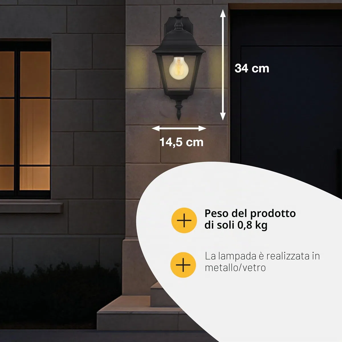 Brilliant 44282/06 Newport - Lampada da esterno in metallo e vetro, E27, 60 W, colore: Nero