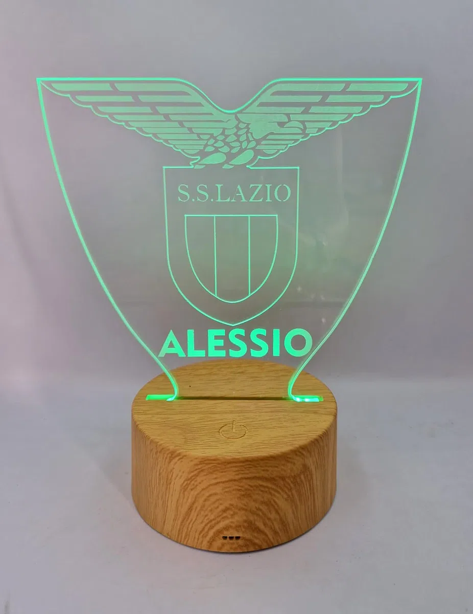 Generico Lampada in Plexiglass con Base Nera Logo Lazio Calcio e Nome Personalizzato Decor Night Light LED Luce Camera 7 Colori