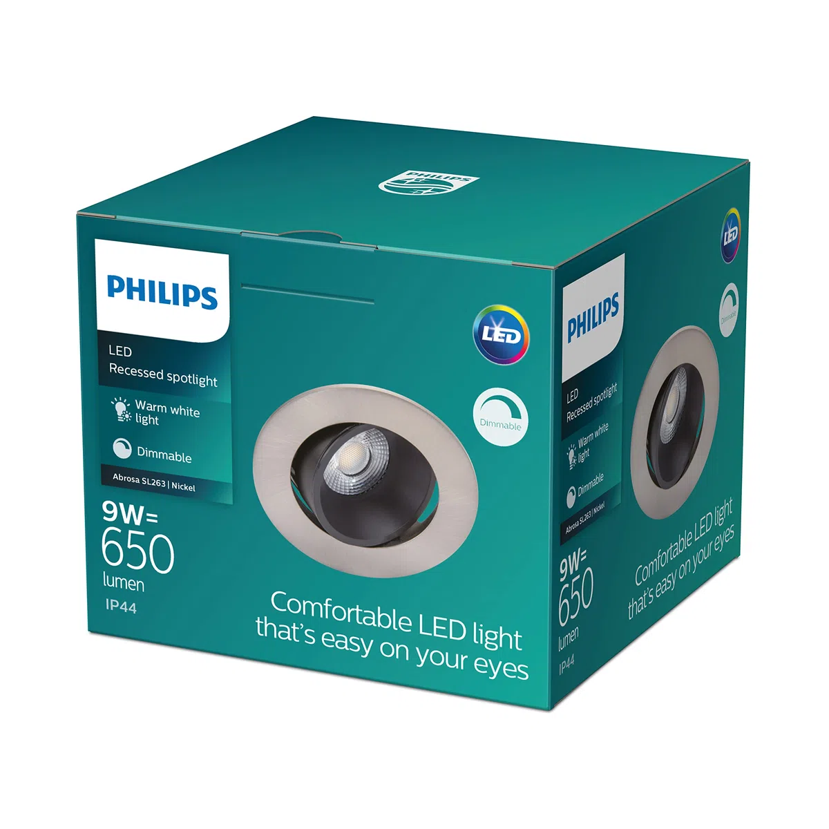 Philips LED Faretto da Incasso Abrosa, Equivalente a 9 W, Luce Bianca Calda, Dimmerabile, Nichel