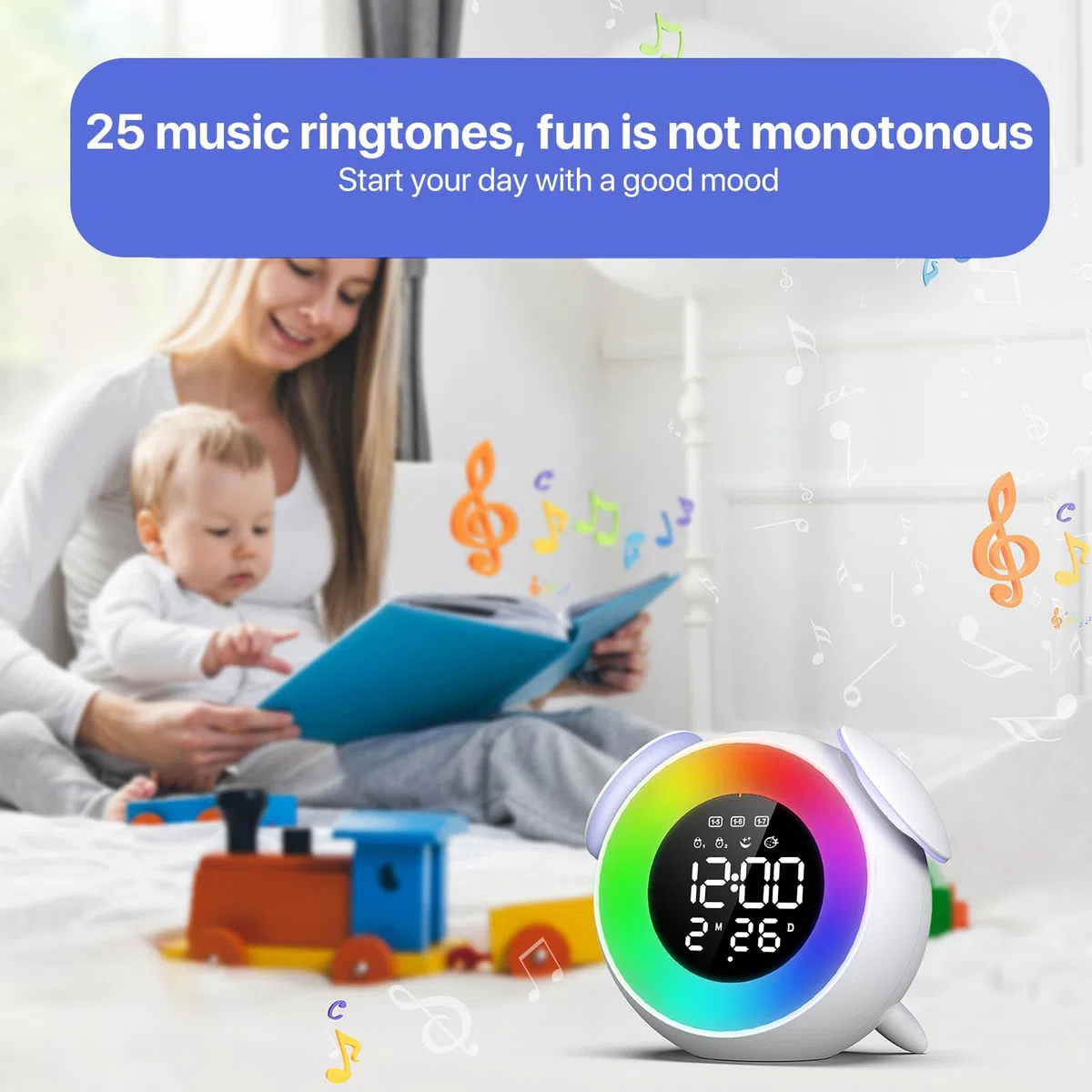 8 in 1 Sveglia Musicale, Lampada da Scrivania Musicale, Sveglia Intelligente a LED, Sveglia Naturale, Design di Ricarica, per Camere da Letto Camerette per Bambini Salotti Balconi