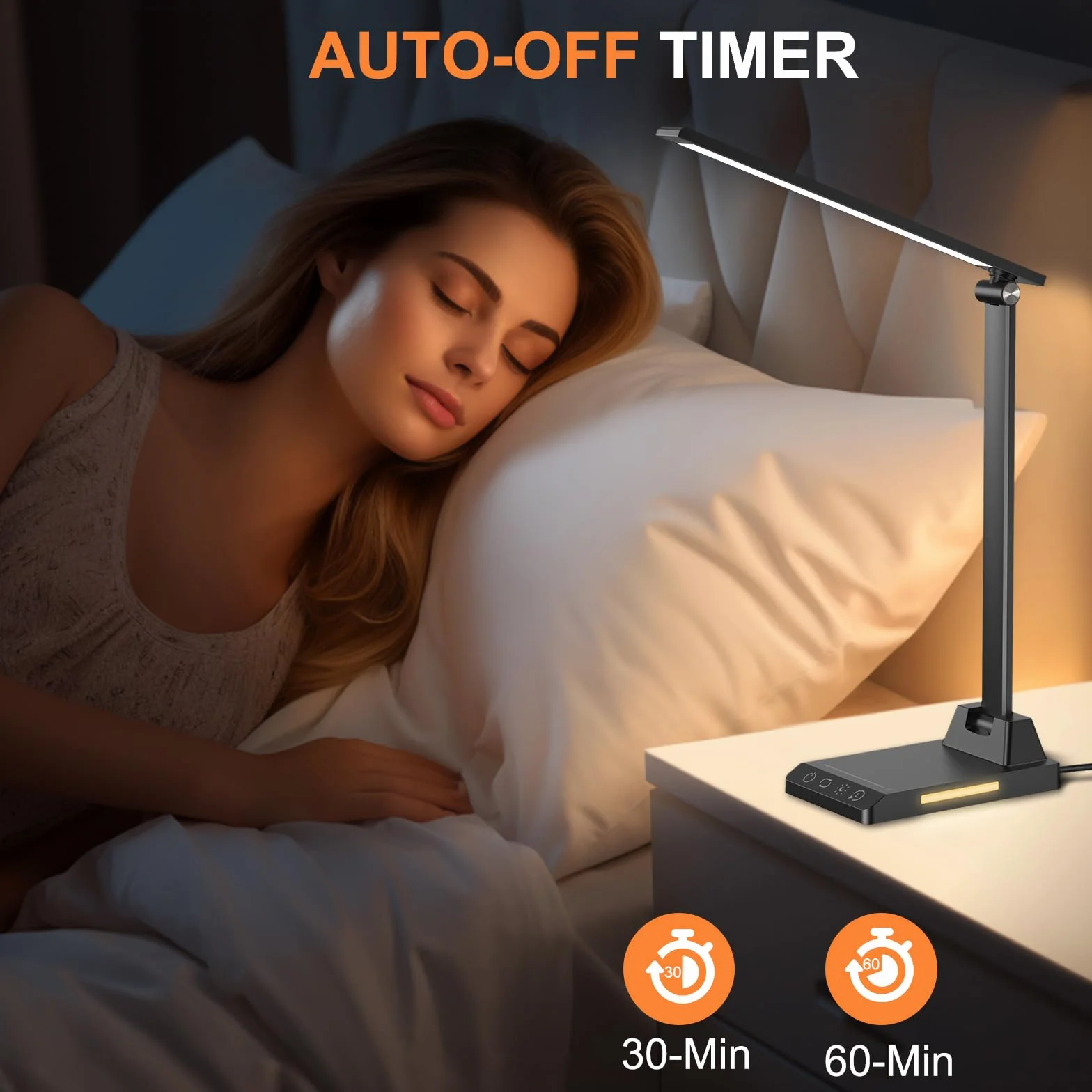 Lampada da Scrivania, Lampada da Tavolo, 5 Modalità di Luce x 10 Livelli di Luminosità, USB Lampada Scrivania, Timer 30/60min Lampada Led da Tavolo, Nero