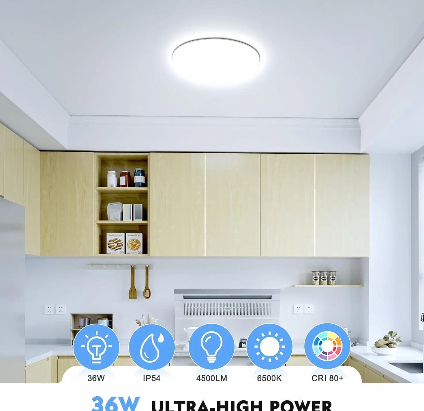 Plafoniera LED Soffitto 36W IP54 Impermeabile, 6500K 4500LM Lampadario LED Soffitto, Luce Fredda Super Luminosa Lampadari Moderni Senza Cornice per Bagno, Cucina, Soggiorno, Camera da Letto