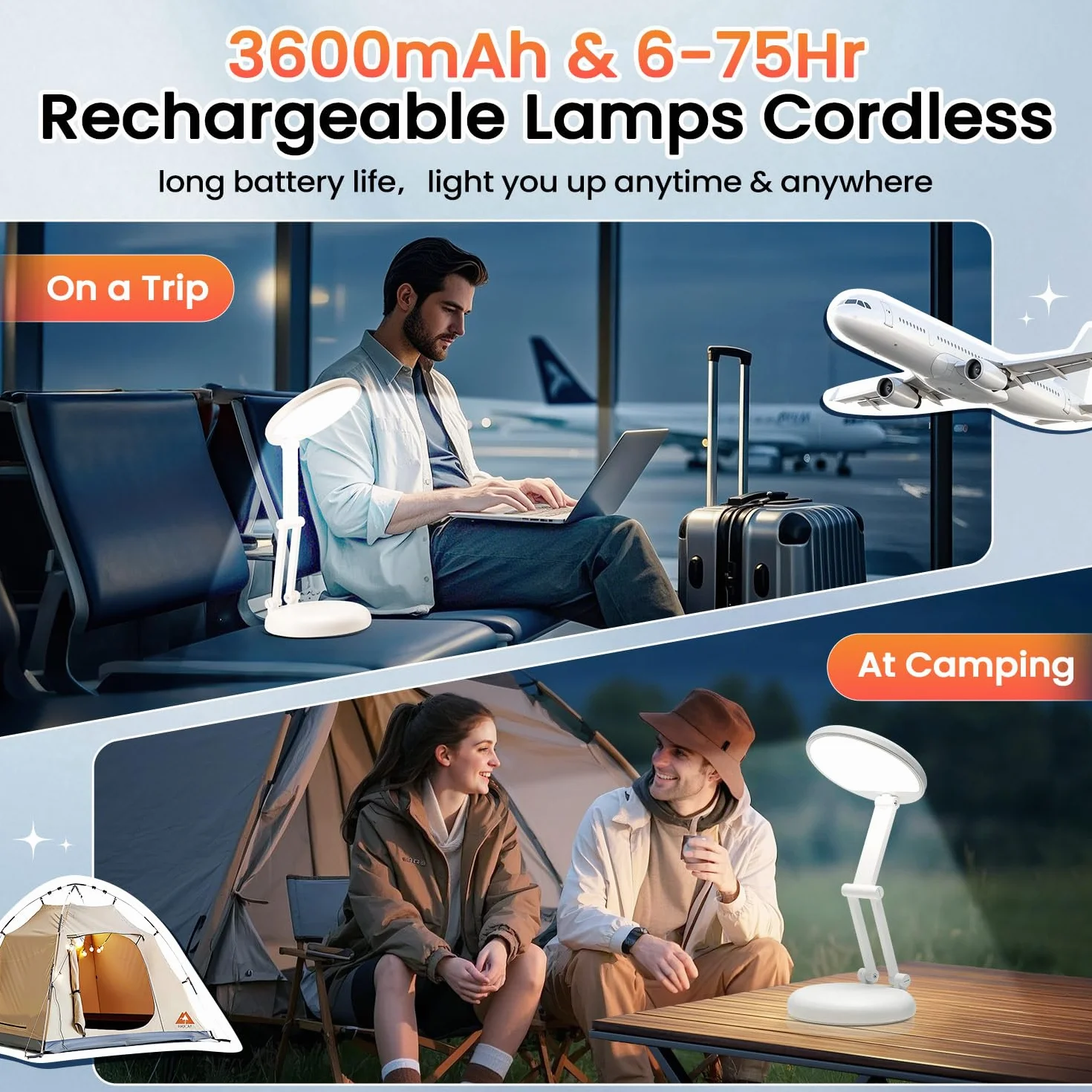 One Fire Lampada da Tavolo senza Fili, Ricaricabile con 3600mAH Batteria, Lampada da Comodino Portatile & 9 Luminosità Dimmerabile, Abat Jour da Comodino, Poldina Lampada, Lampada LED